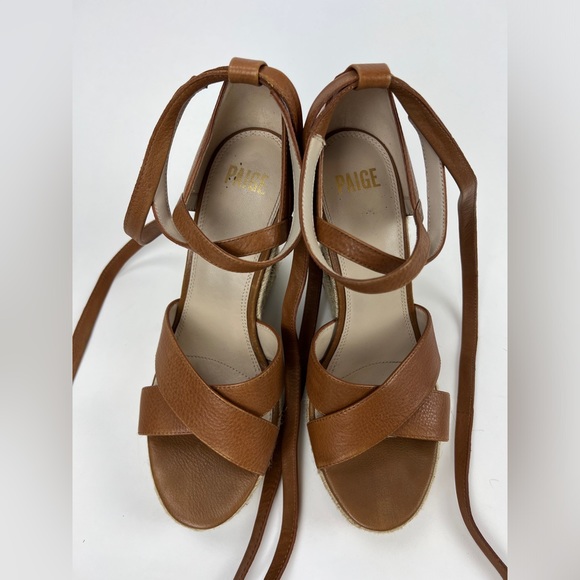 Paige Talia Wedge Ankle Wrap Sandals Women (Cognac) Size 10M - Picture 5 of 8
